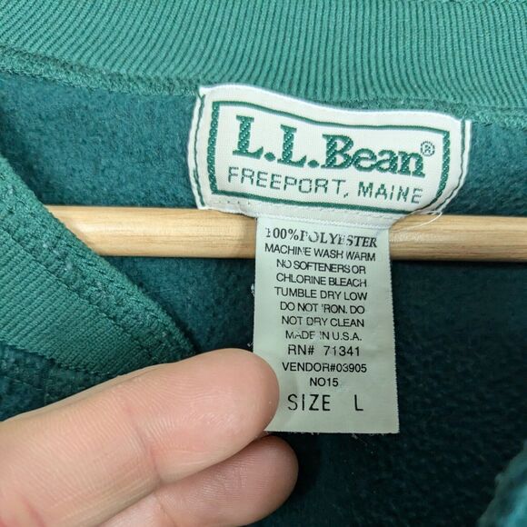 Vintage LL Bean Fleece Henley Shirt Sweatshirt Pullover Preppy Snap Green L - Picture 8 of 8